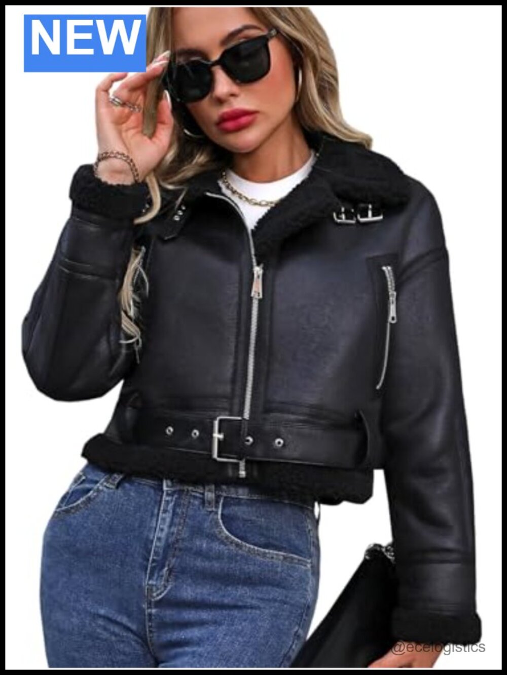 Women's Faux Fur Leather Cropped Bomber Jacket Zipper Moto Aviator Coat